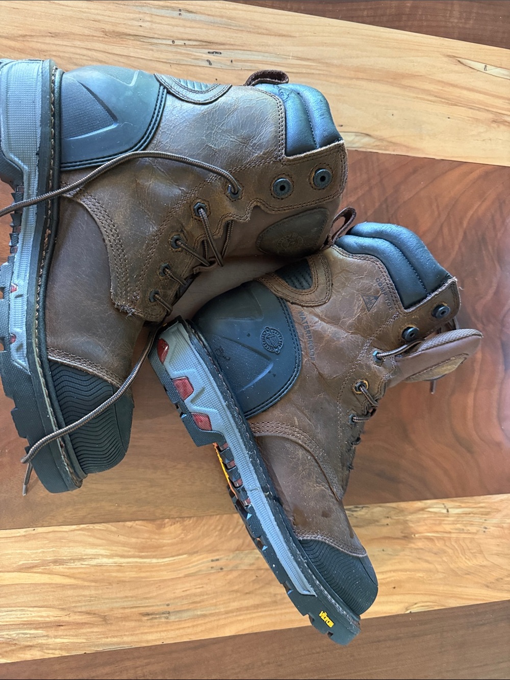 Justin Boots Brown Leather Men's Work Boots with Black Accents